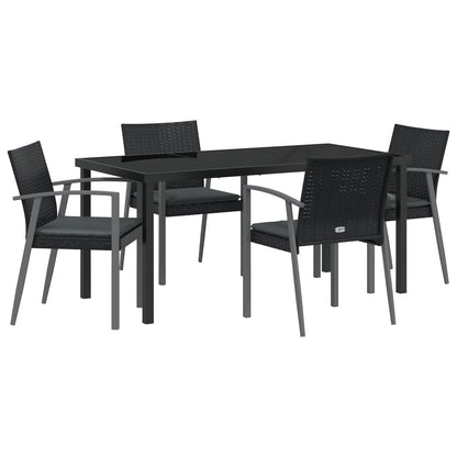5-Delige Tuin Dinerset Met Kussens Zwart Poly Rattan
