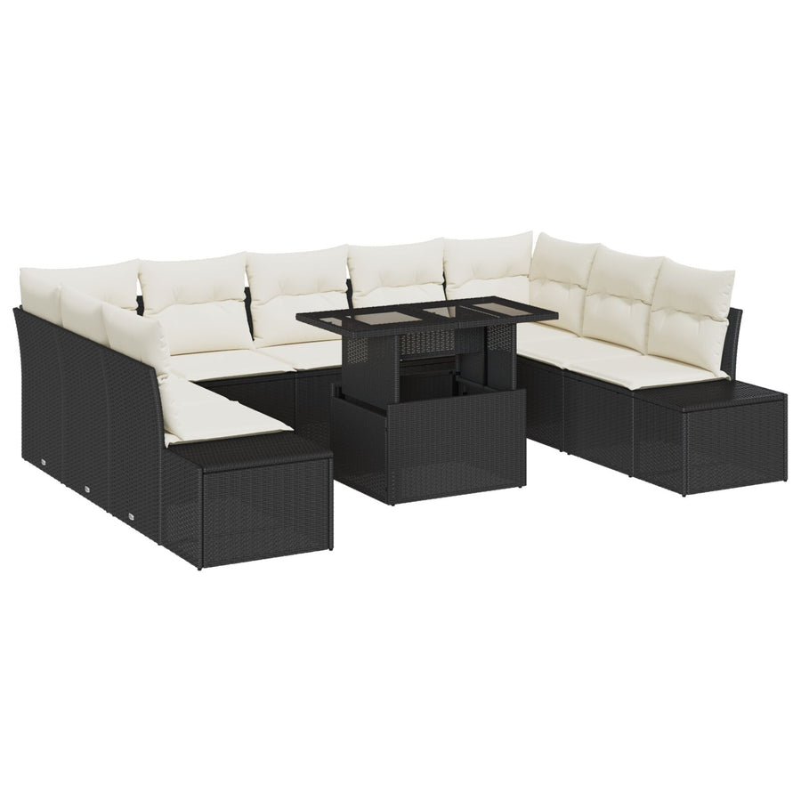 Tuinsofa Set Set Van 10 Zwart En Crème Rattan, Stof, Schuim