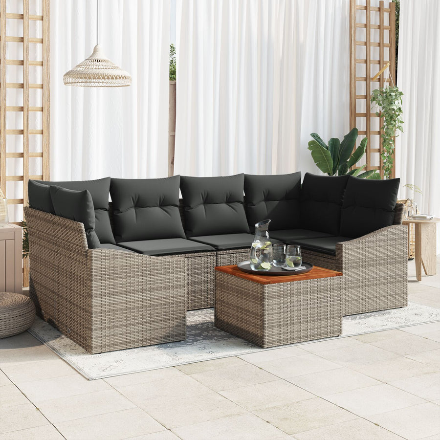 7-Delige Tuin Sofa Set Met Kussens Grijs Poly Rattan Acacia