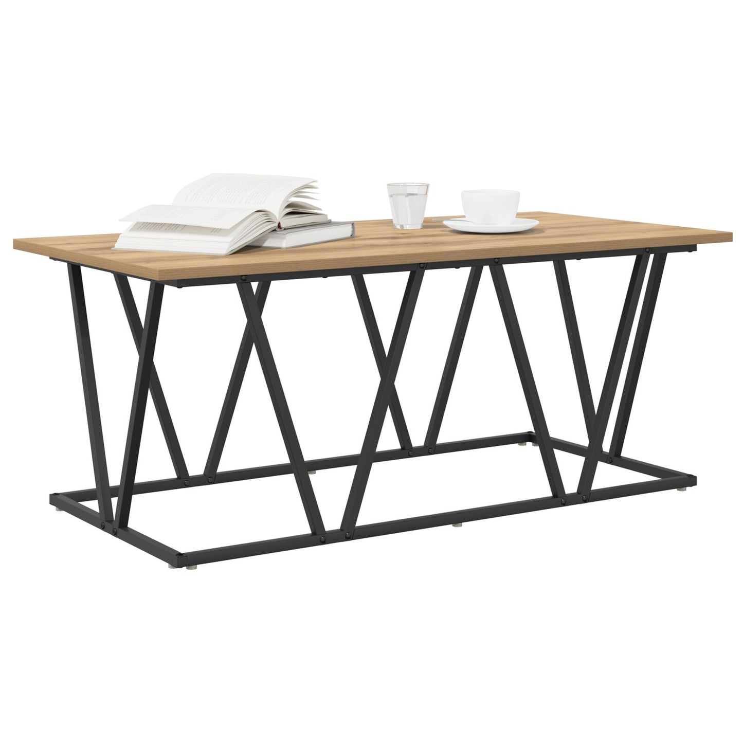 Salontafel Artisan Eiken 100X50X40 Cm Gemaakt Van Hout En Metaal Ambachtelijk eiken