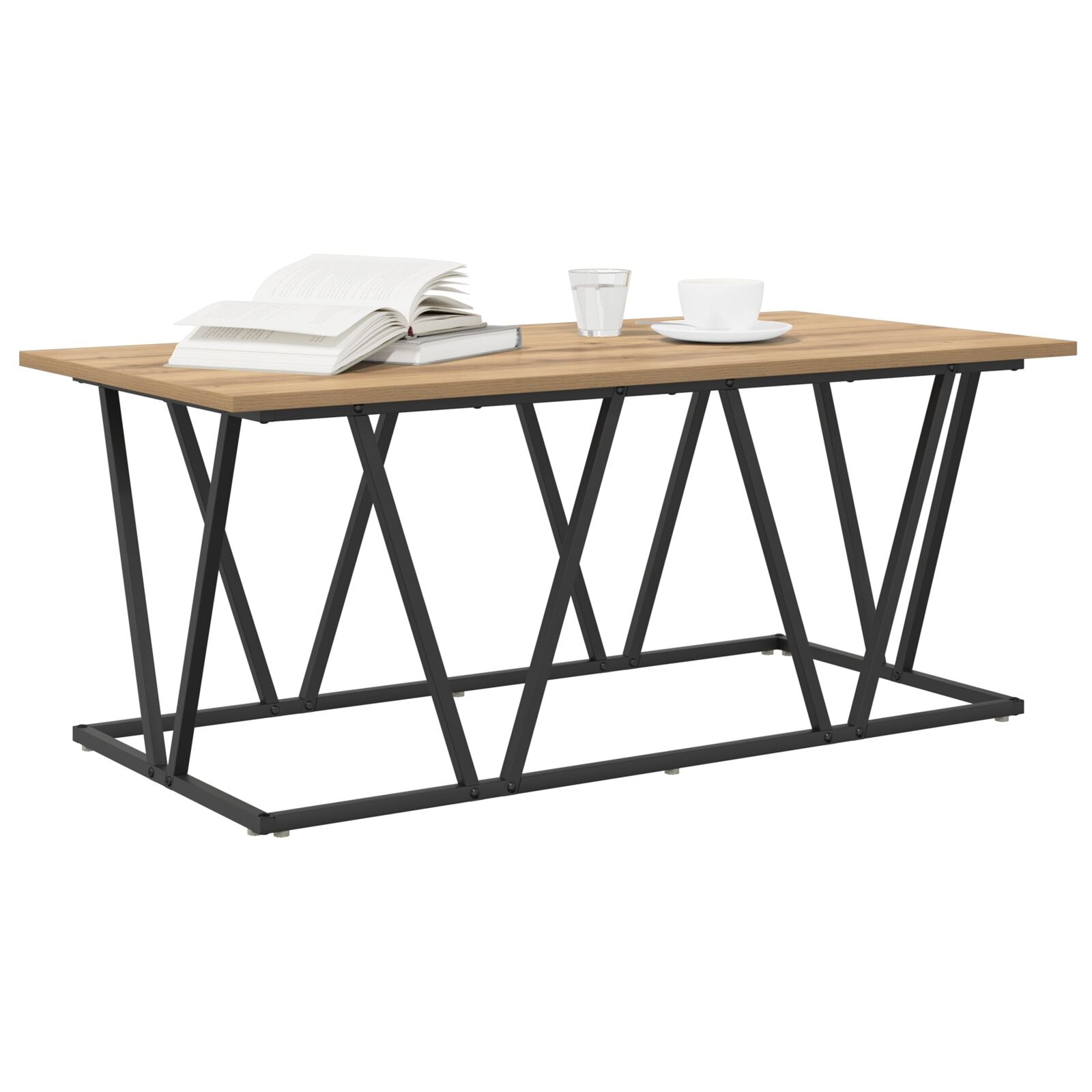 Salontafel Artisan Eiken 100X50X40 Cm Gemaakt Van Hout En Metaal Ambachtelijk eiken