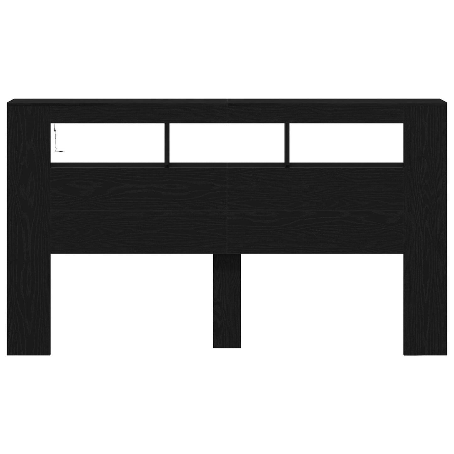 Opberghoofdbord Met Led-Verlichting Zwart Eiken 180X18,5X103,5 Cm