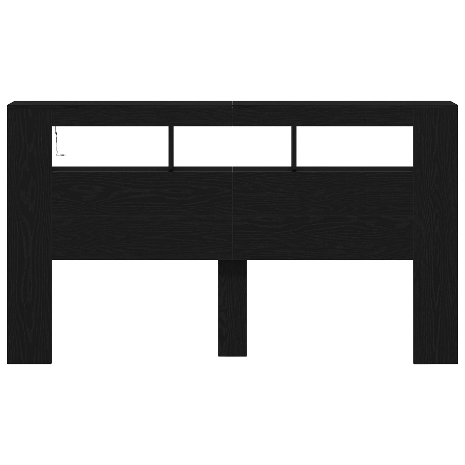 Opberghoofdbord Met Led-Verlichting Zwart Eiken 180X18,5X103,5 Cm