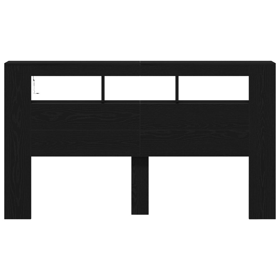 Opberghoofdbord Met Led-Verlichting Zwart Eiken 180X18,5X103,5 Cm