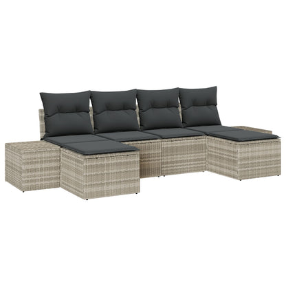 6 Delige Tuin Sofaset Met Kussens Lichtgrijs Poly Rattan