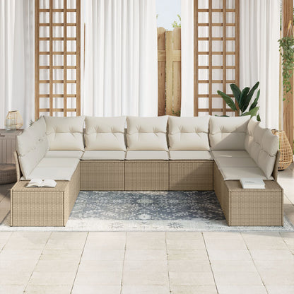 9-Delige Tuindiwan Set Met Kussens Beige Poly Rattan