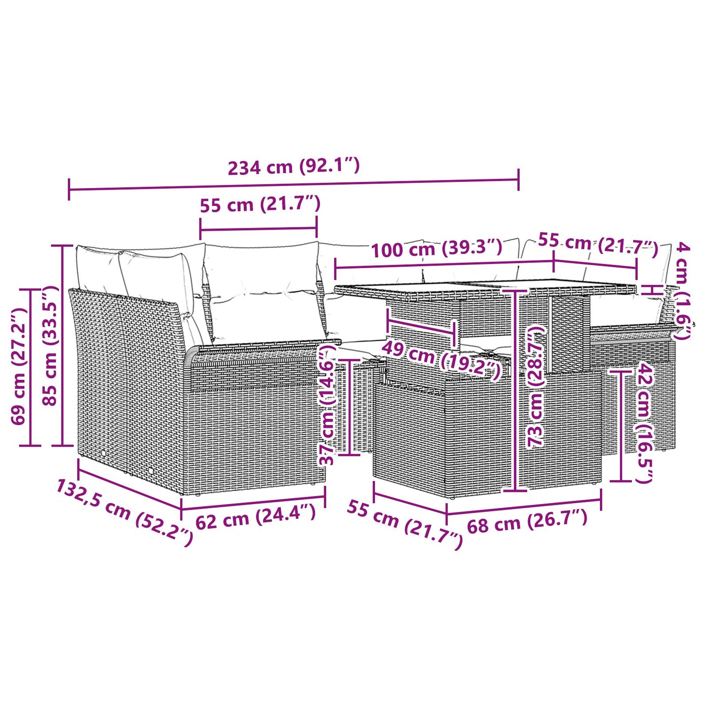 7-Delige Tuin Sofa Set Met Kussens Beige Poly Rattan