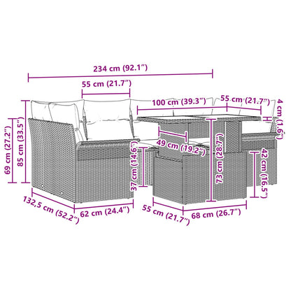 7-Delige Tuin Sofa Set Met Kussens Beige Poly Rattan