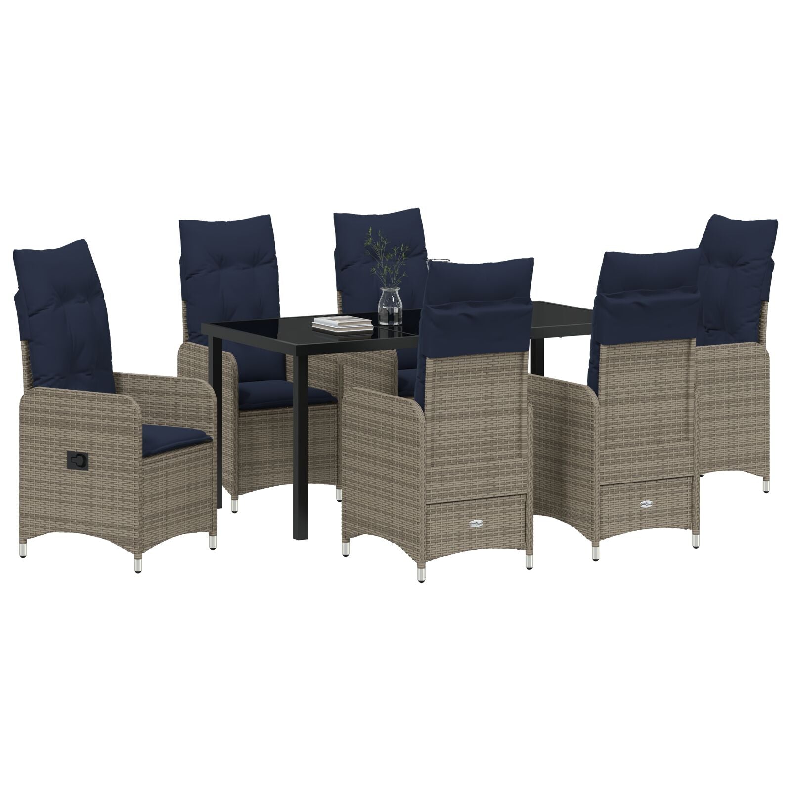 7 Delige Tuin Eetset Met Kussens Zwart Poly Rattan