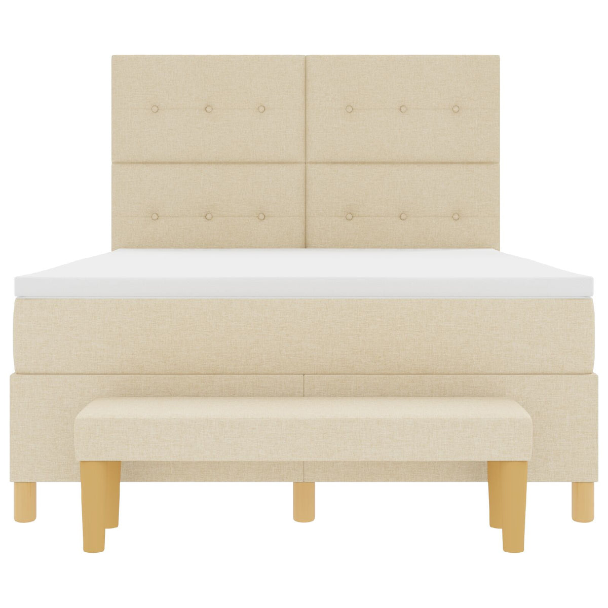 Boxspring Bed Met Matras & Bank Stof Crème 140 x 200 cm Geplooid met knopen
