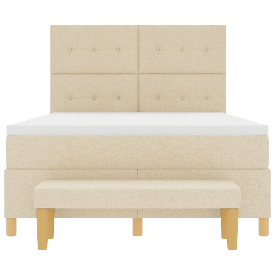 Boxspring Bed Met Matras & Bank Stof Crème 140 x 200 cm Geplooid met knopen