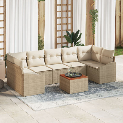 8-Delige Tuinbank Set Met Kussens Beige Poly Rattan Acacia