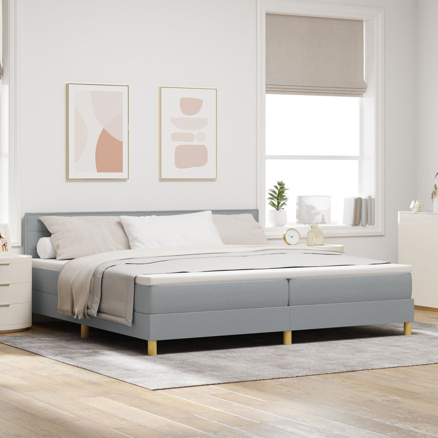 Boxspringbed Met Matras Stof Lichtgrijs 200 x 200 cm Lijnen ontwerp