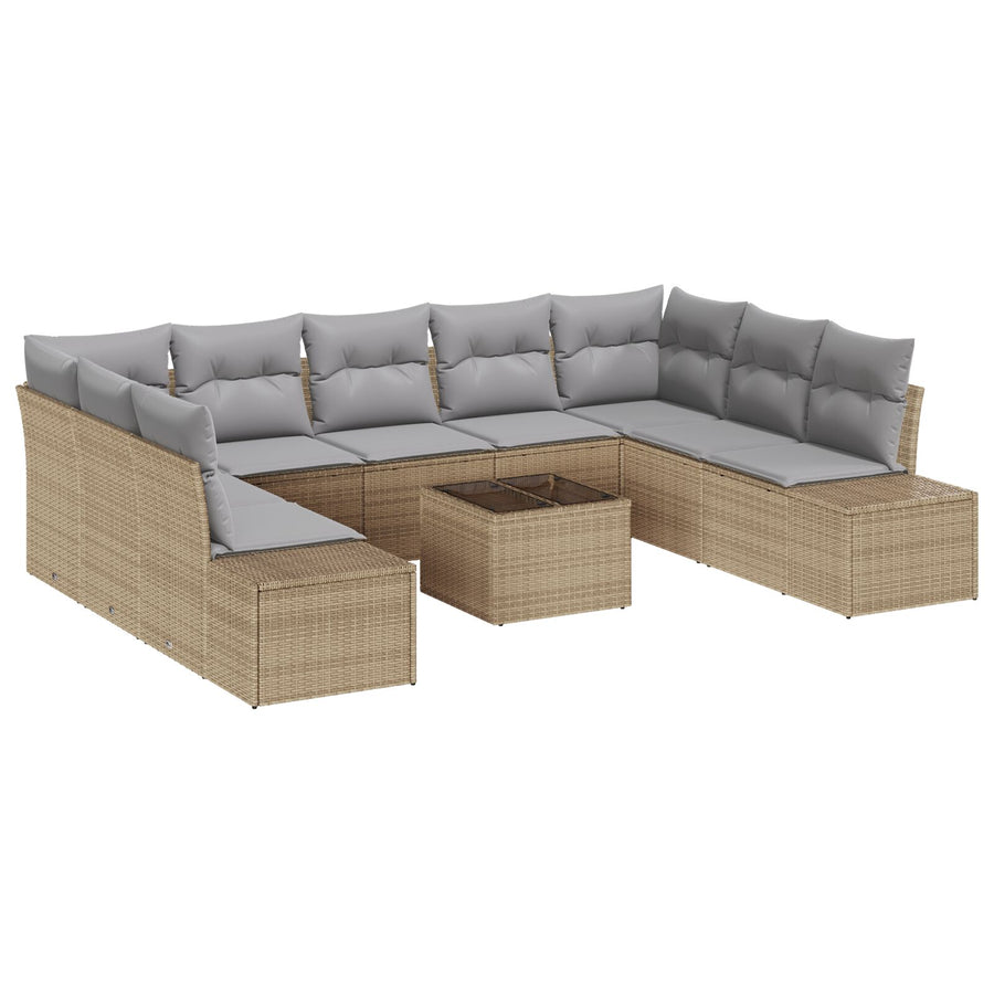Tuinsofa Set Set Van 10 Polyethyleen Rattan Beige en grijs met tafel
