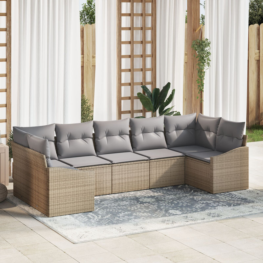 7-Delige Tuinsofa Set Met Kussens Beige Poly Rattan
