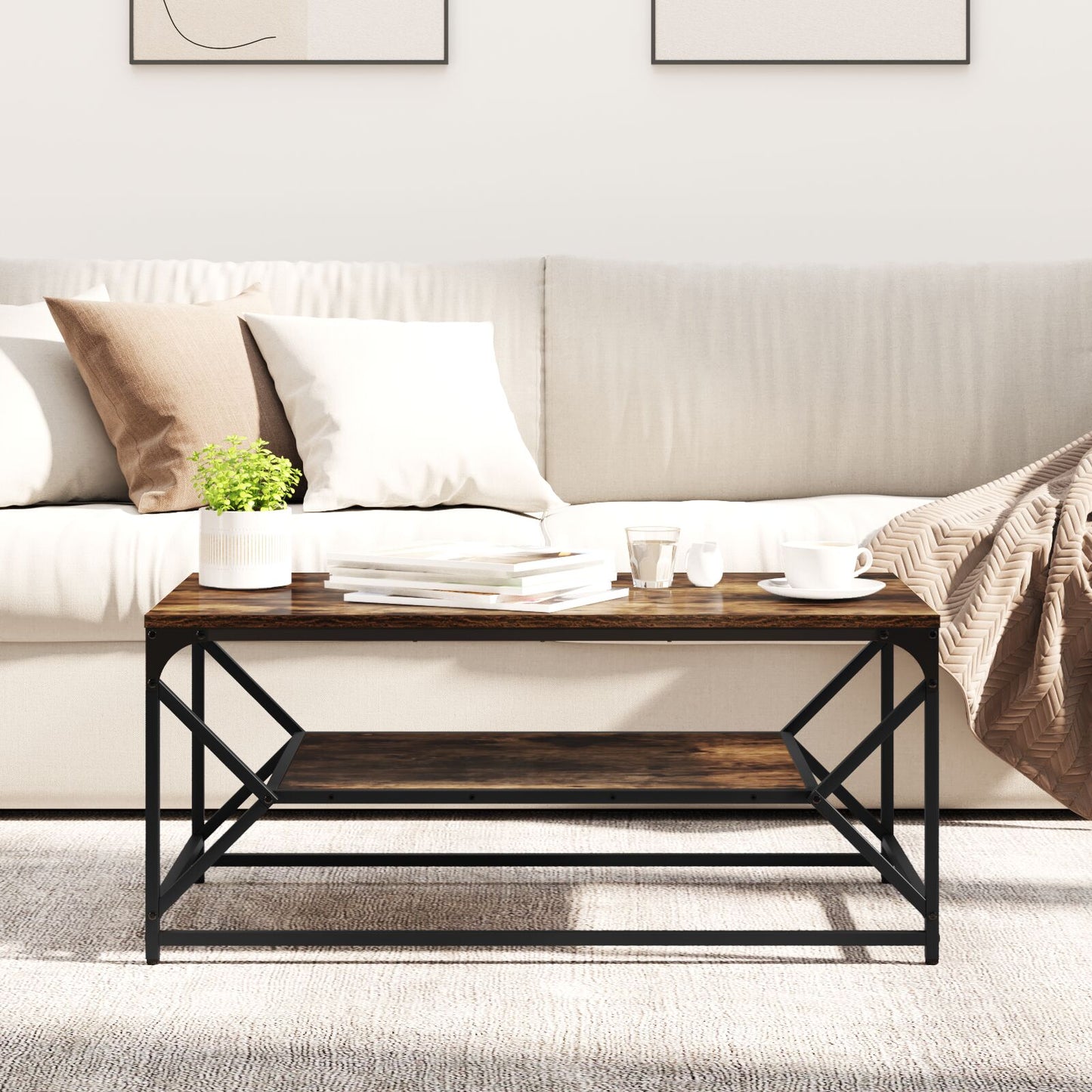 Salontafel Met Plank Spaanplaat Gerookt eiken 90 x 50 x 40 cm