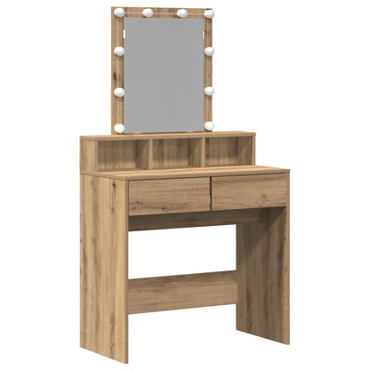 Kaptafel Met Spiegel En Led's Artisan Eiken Geïndustrialiseerd Hout