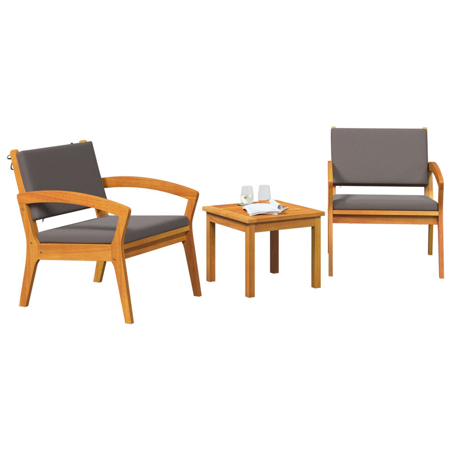 3-Delige Bistro Set Met Kussens, Gemaakt Van Massief Acaciahout Donkergrijs 2x stoel + tafel