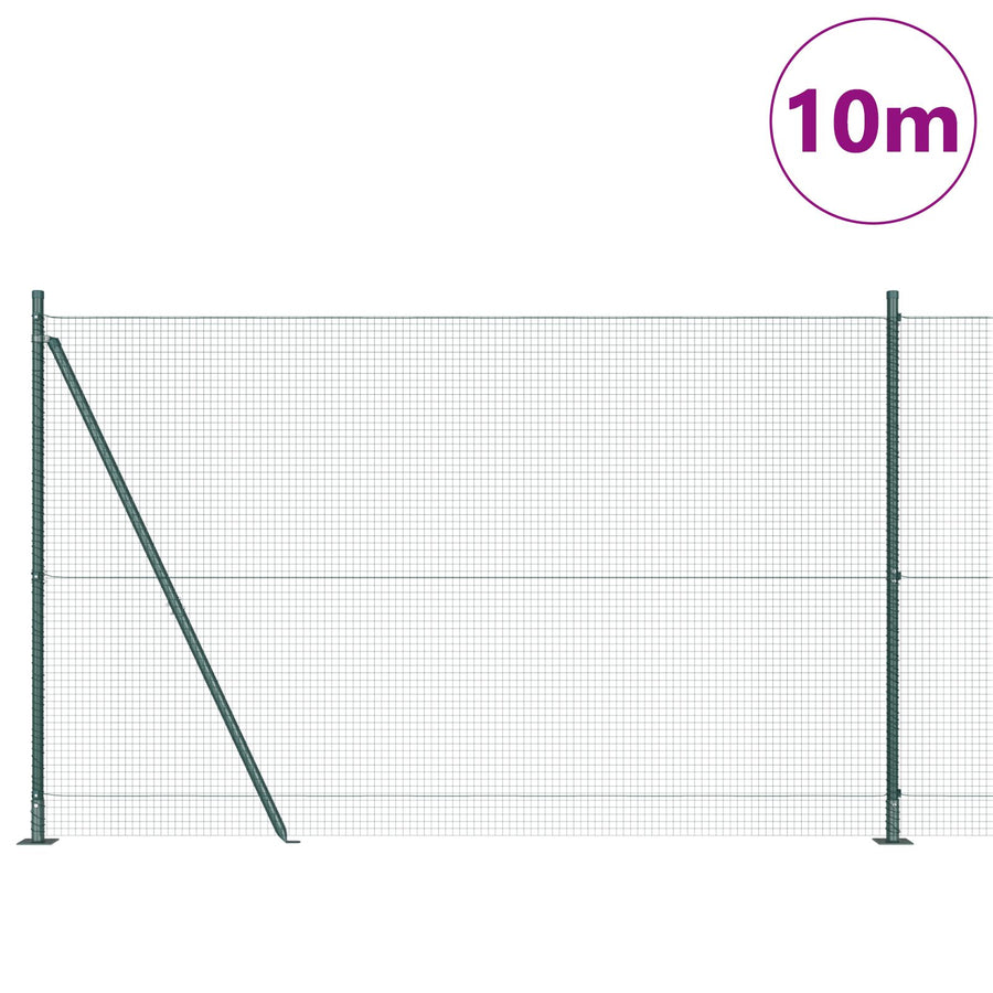 Gelaste Draad Omheining Met 7 Flens Palen Groen 1.4X10 M Staal Gegalvaniseerd Staal