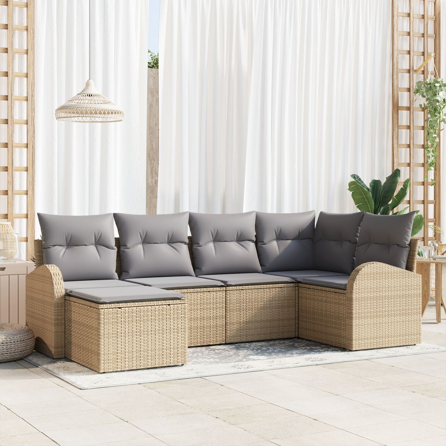6 Delige Tuin Sofa Set Met Kussens Beige Poly Riet