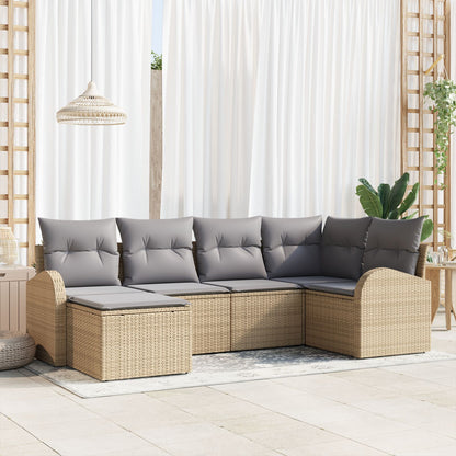 6 Delige Tuin Sofa Set Met Kussens Beige Poly Riet
