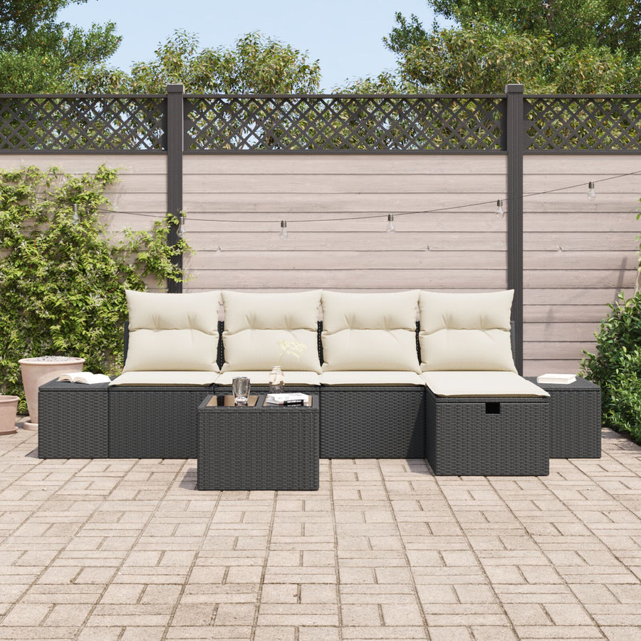 6-Delige Tuinbank Set Met Kussens Zwart Poly Rattan