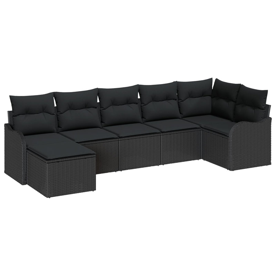 7-delige Tuin Sofa Set met Kussens Zwart Poly Rattan, vidaXL 2-zitter Tuin Sofa met Kussens Zwart Poly Rattan