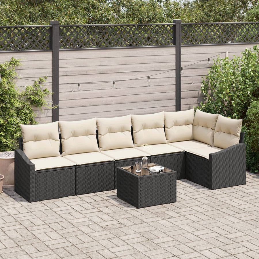 Tuinbank Set Set Van 7 Zwart Pe Rattan Buitenbank Rechthoekig