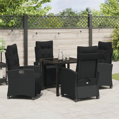 5-Delige Tuin Eetset Zwart Poly Rattan