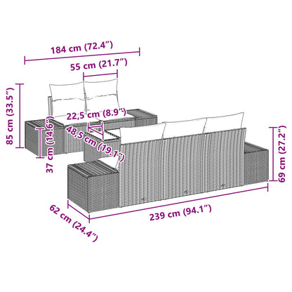 6-Delige Tuinbankset Met Kussens Zwart Poly Rattan