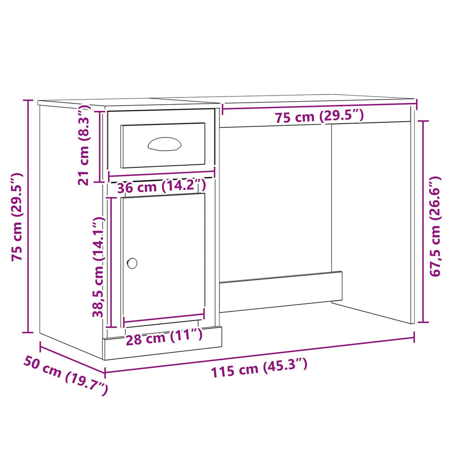 Bureau Met Opslag Oud Hout 50X115X75 Cm Gerecycled Hout Oude hout