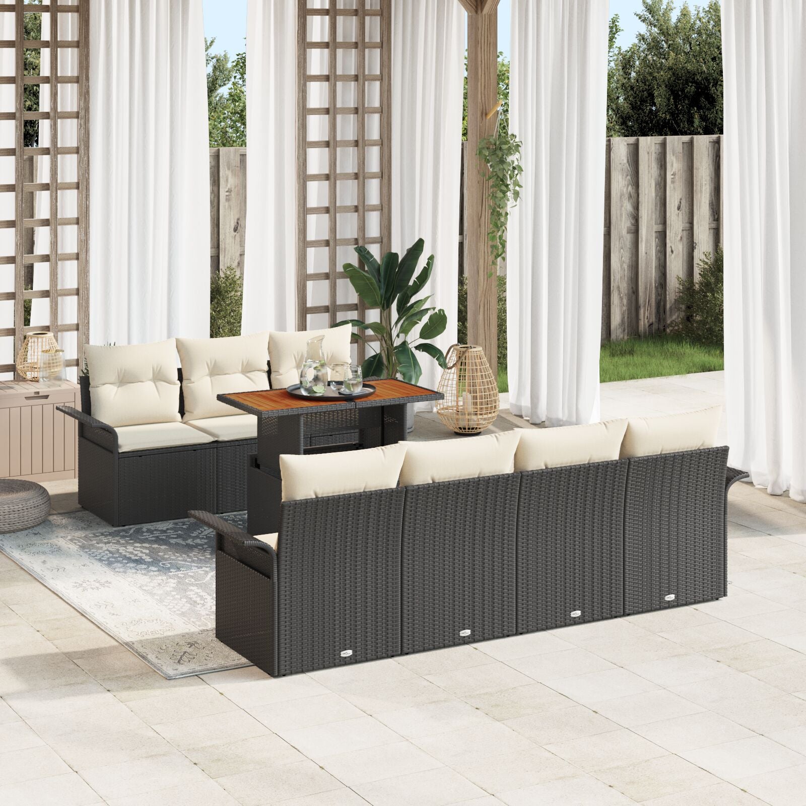 8-Delige Tuin Sofa Set Met Kussens Zwart Poly Rattan Acacia