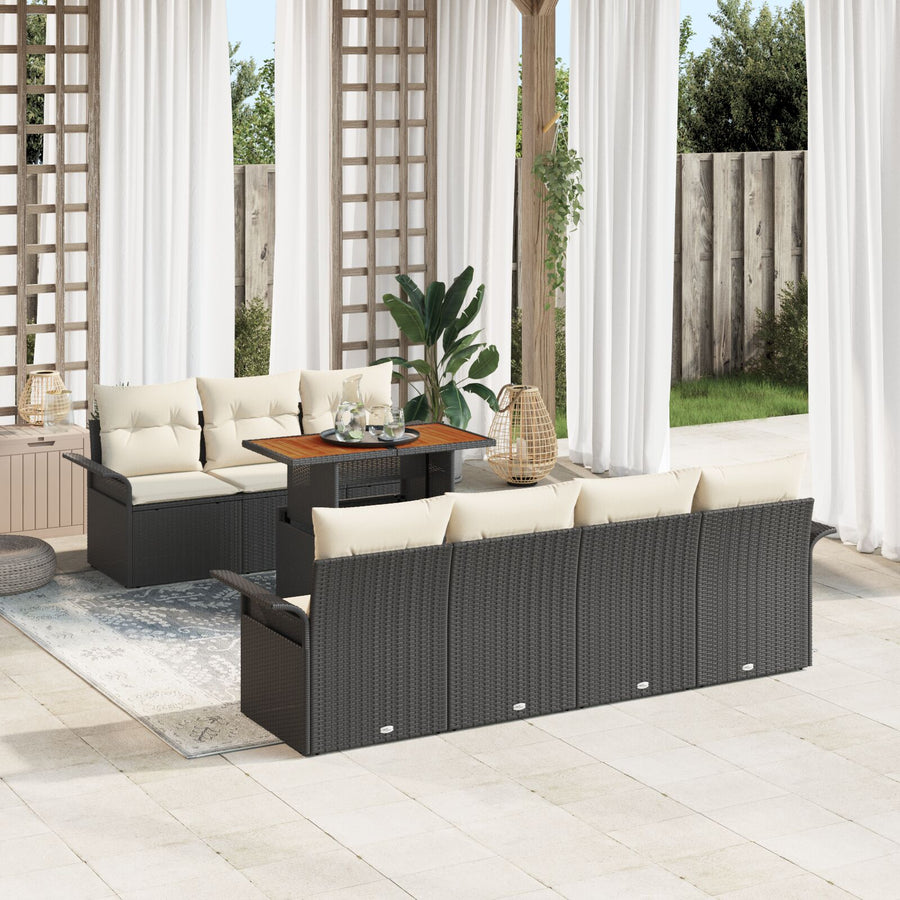 8-Delige Tuin Sofa Set Met Kussens Zwart Poly Rattan Acacia