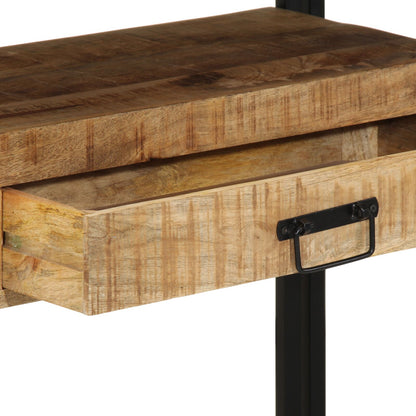 Eettafels Zwart Massief Mango Hout En Metaal 120 x 33 x 75 cm Massief ruw mangohout