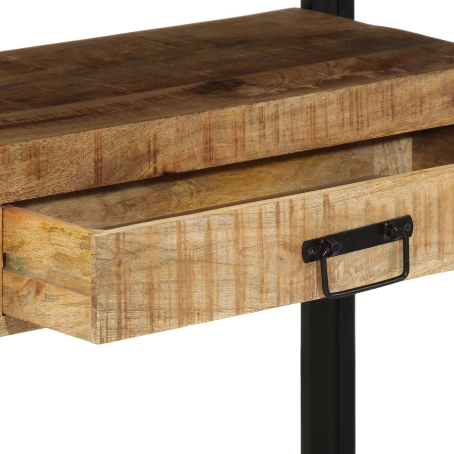 Eettafels Zwart Massief Mango Hout En Metaal 120 x 33 x 75 cm Massief ruw mangohout