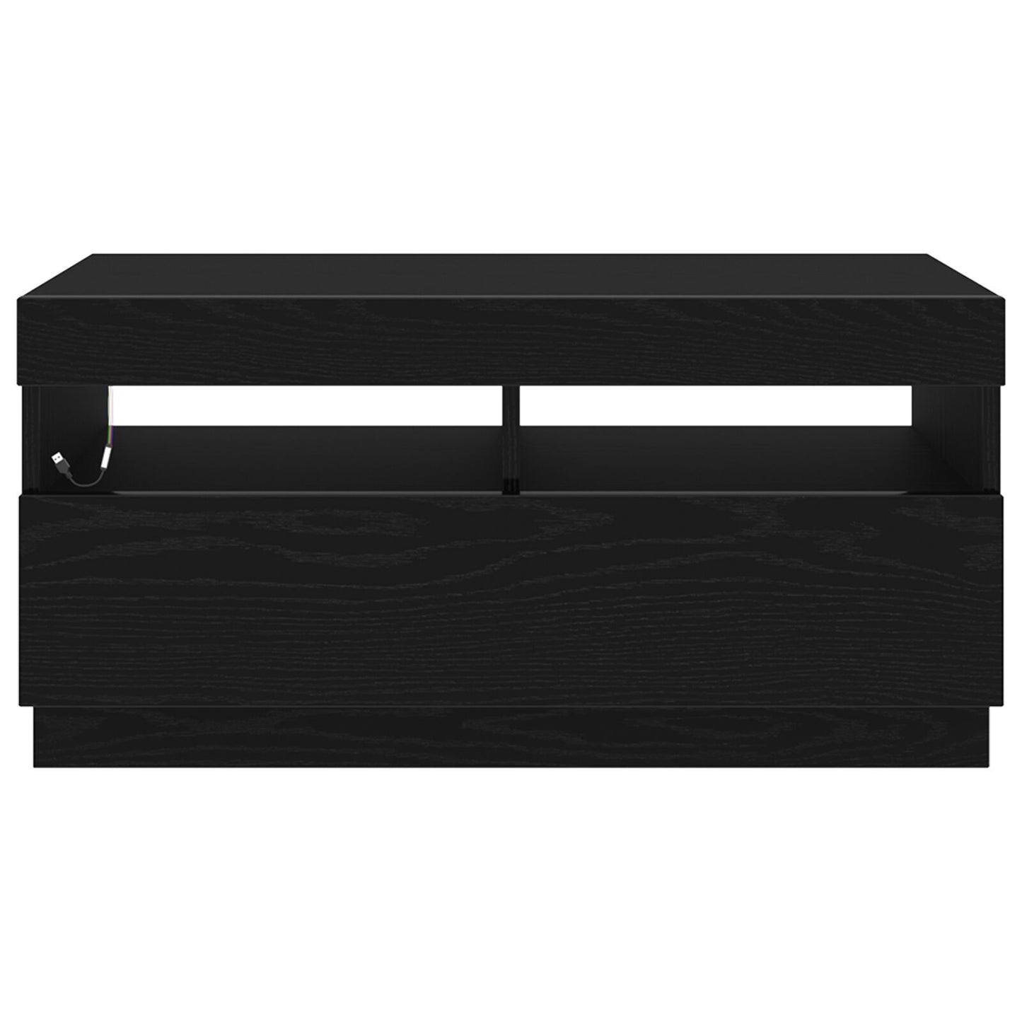Tv-Meubel Met Led-Verlichting Zwart Eiken 80X35X40 Cm Bewerkt Hout