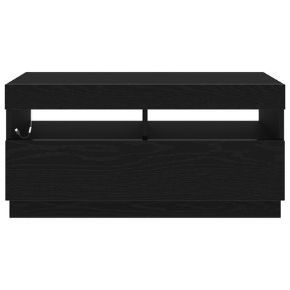 Tv-Meubel Met Led-Verlichting Zwart Eiken 80X35X40 Cm Bewerkt Hout