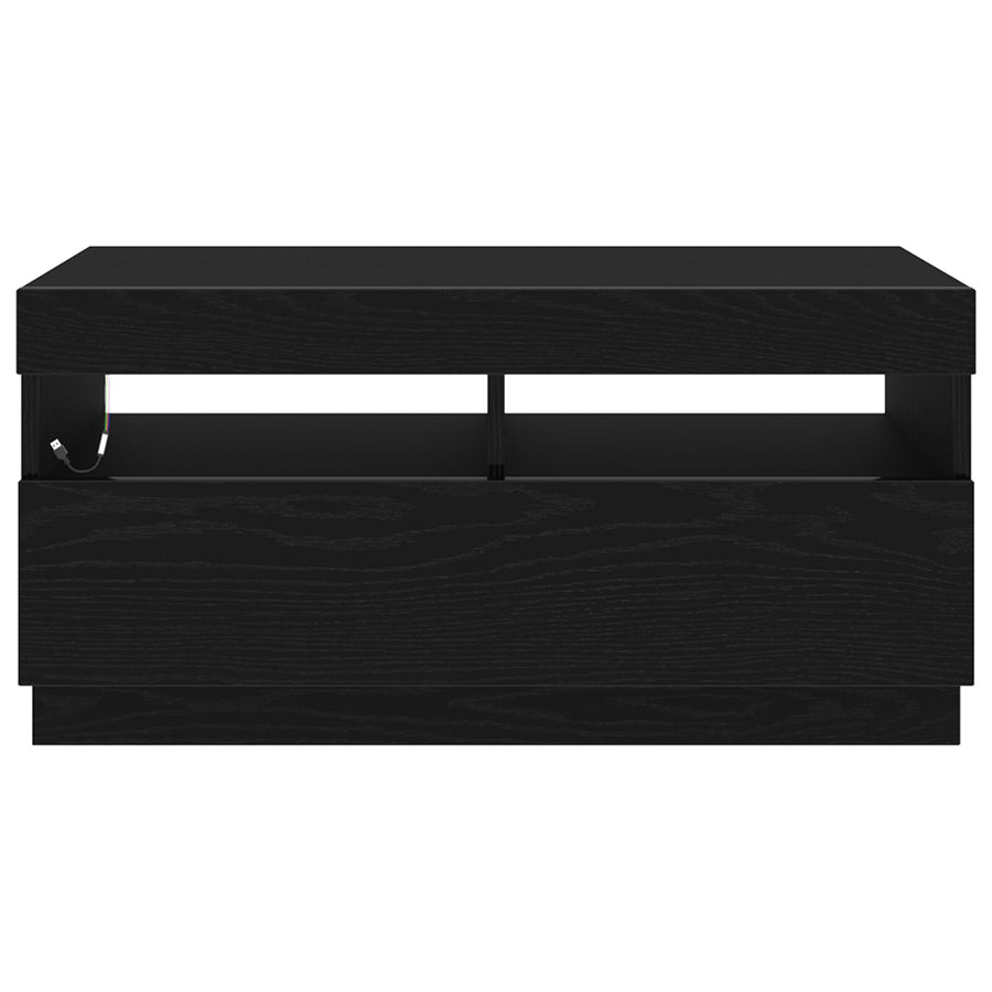 Tv-Meubel Met Led-Verlichting Zwart Eiken 80X35X40 Cm Bewerkt Hout