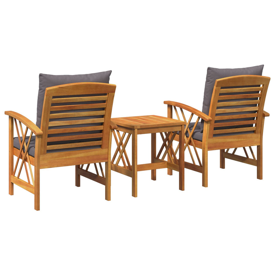 3-Delige Tuin Lounge Set Met Kussens Van Massief Acaciahout 2x fauteuil + tafel Grijs