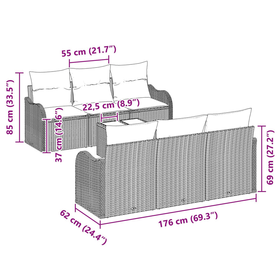 7-Delige Tuin Sofa Set Met Kussens Beige Poly Rattan