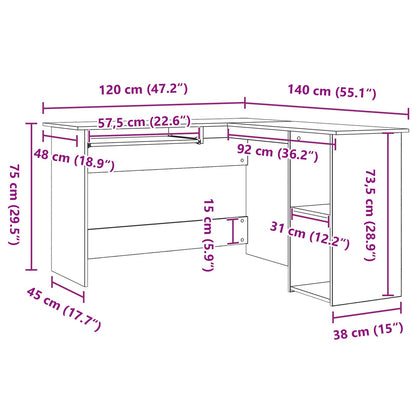 Bureau In Zwart Eiken 120X140X75 Cm Gemaakt Van Bewerkt Hout