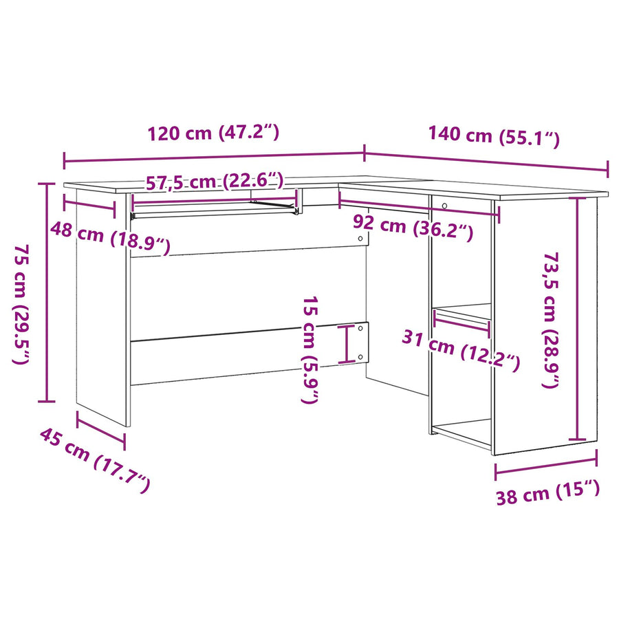 Bureau In Zwart Eiken 120X140X75 Cm Gemaakt Van Bewerkt Hout
