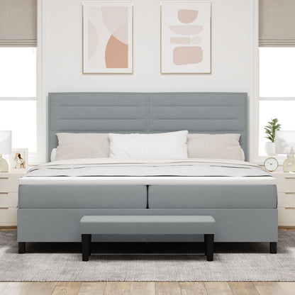 Boxspring Bed Met Matras & Bank Stof Lichtgrijs 200 x 200 cm Lijnen ontwerp