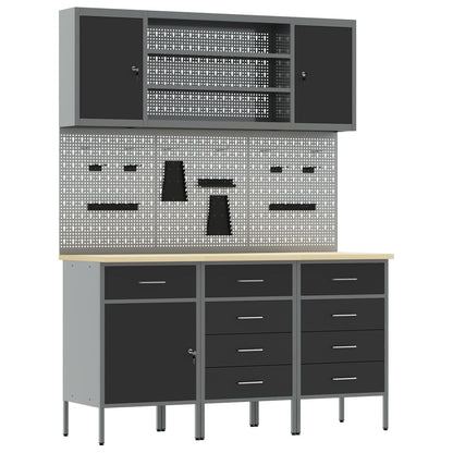 7-Delige Werkbankset Staal 3x (84/85/85 cm) Zwart 4x kast + 4x pegboard