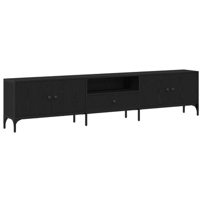 Tv-Meubel Met Lade Zwart Eiken 200X25X44 Cm Bewerkt Hout Zwart Eiken