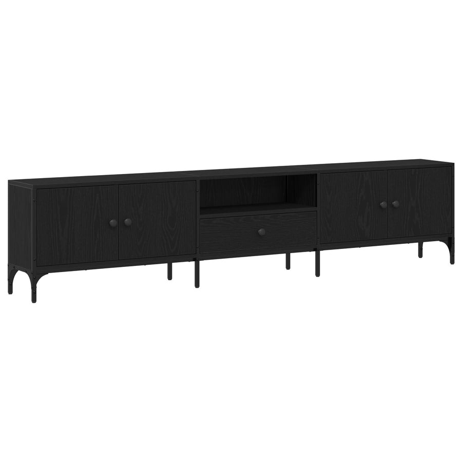 Tv-Meubel Met Lade Zwart Eiken 200X25X44 Cm Bewerkt Hout Zwart Eiken