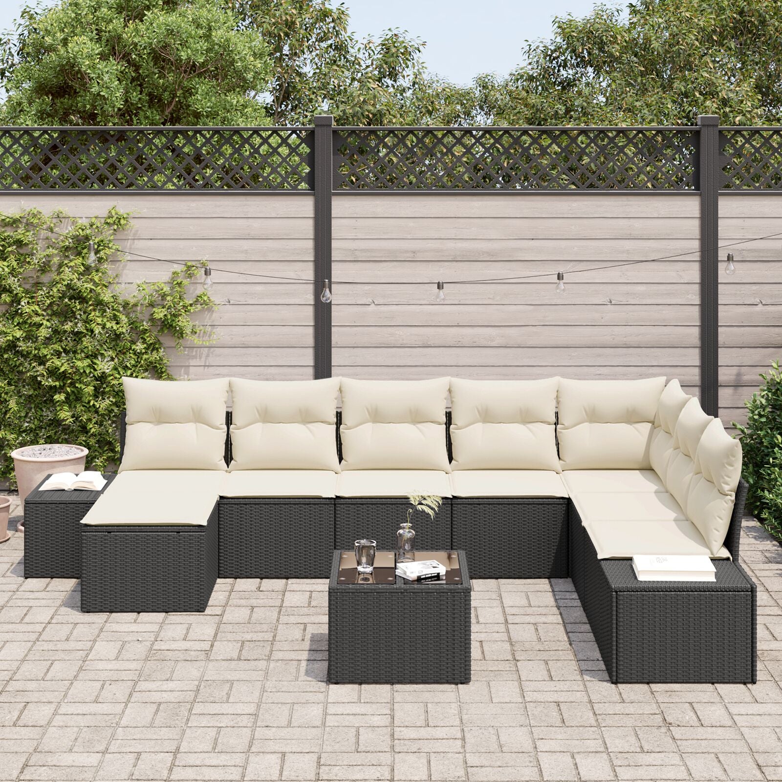 8-Delige Tuin Sofa Set Met Kussens Bruin Poly Rattan