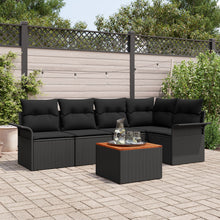 6-Delige Tuin Sofa Set Met Kussens Zwart Poly Rattan Acacia