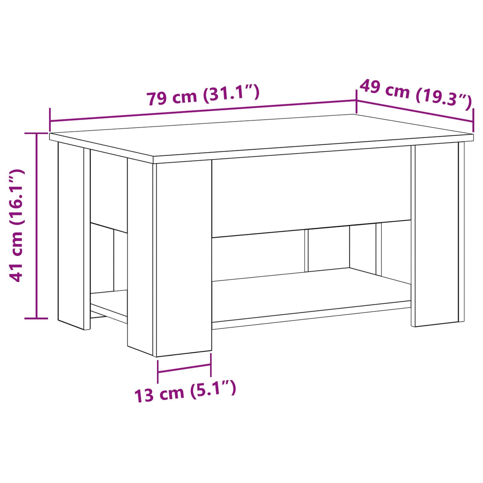 Zwarte Eiken Tafel 79X49X41 Cm Gemaakt Van Engineered Wood