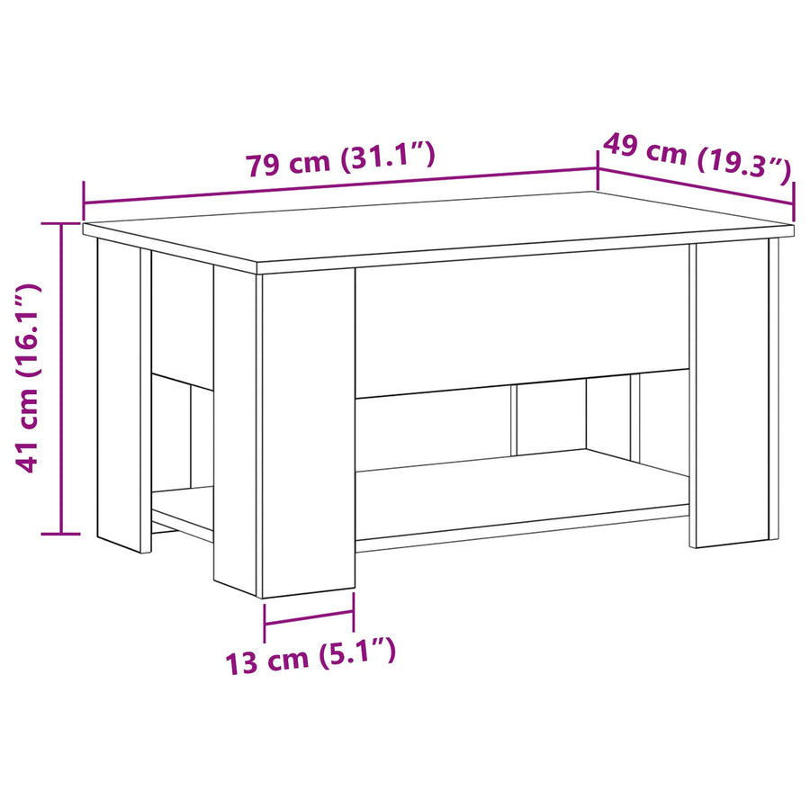 Zwarte Eiken Tafel 79X49X41 Cm Gemaakt Van Engineered Wood